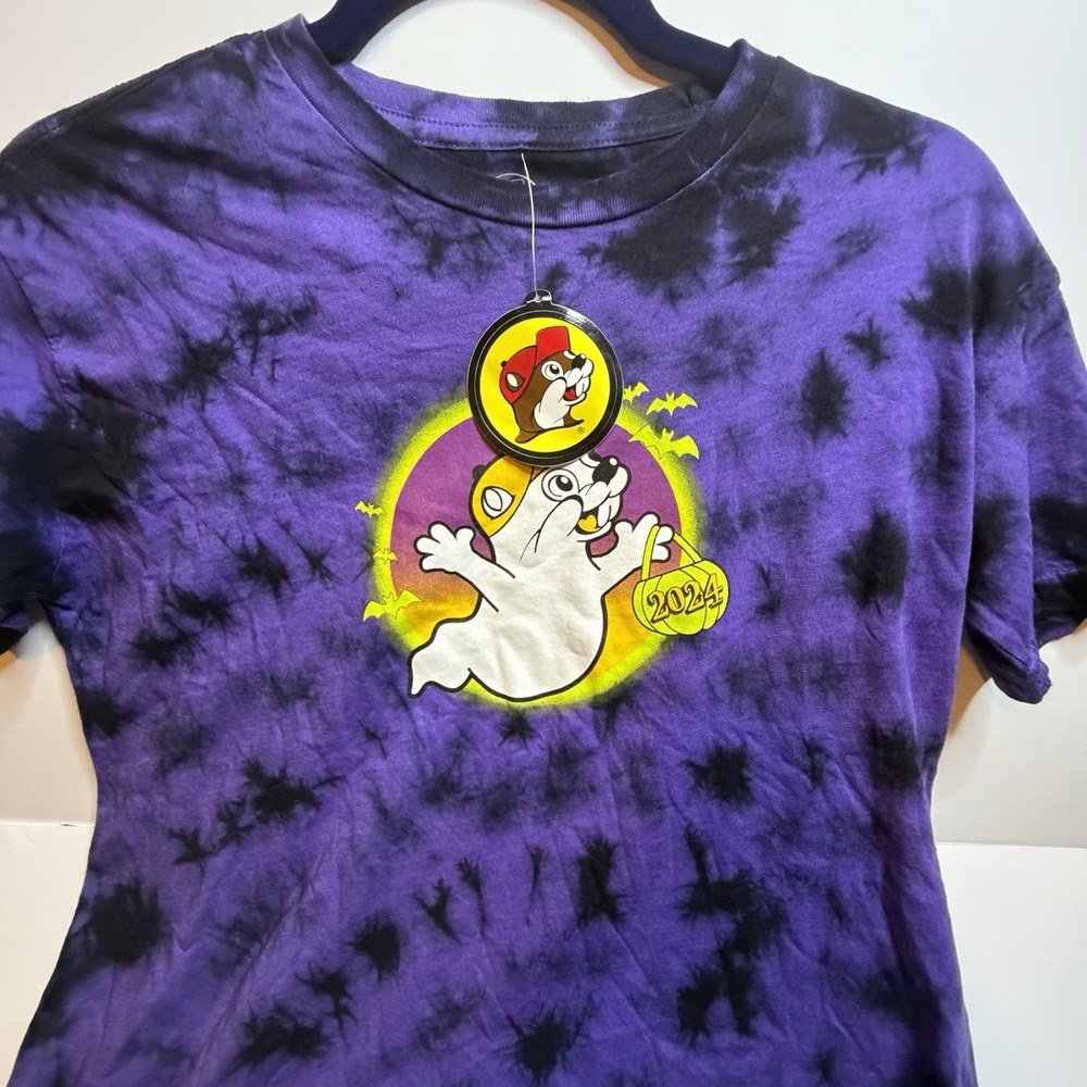 Buc-ees Halloween Shirt Youth Large Purple Tie Dye Glow 2024 NWT
